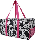 NGIL Extra Large Utility Tote Reusable Grocery Bag Oversized Collapsible for Groceries, Storage, Picnic, Beach (Cow Splatter-HotPink)