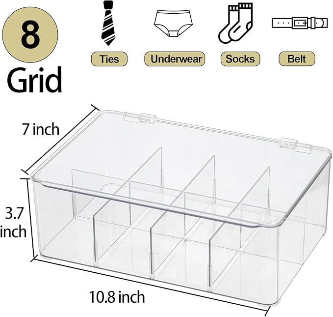 ZEXALOR Clear Tea Bag Organizer, Dresser Organizers Drawer Organzier Storage Container with Removable Dividers, Plastic Stora