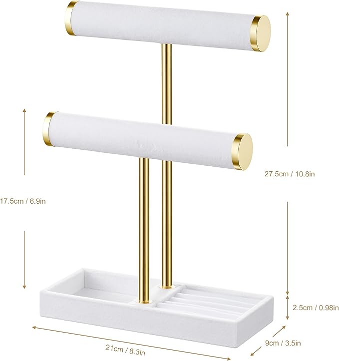 bussdis 2 Tier Bracelet Holder Display - Detachable T Bar White Velvet Bracelet Holder, Jewelry Holder Organizer for Bracelet