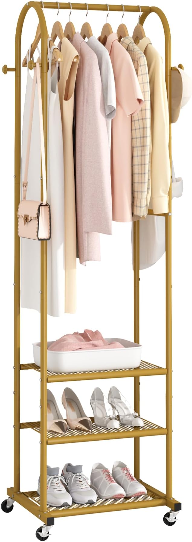 Kaitiemoo Heavy Duty Clothing Rack with Wheels,Modern Garment Rack with 3 Metal Shelves, 71.8Inches Display Rack for Hanging 