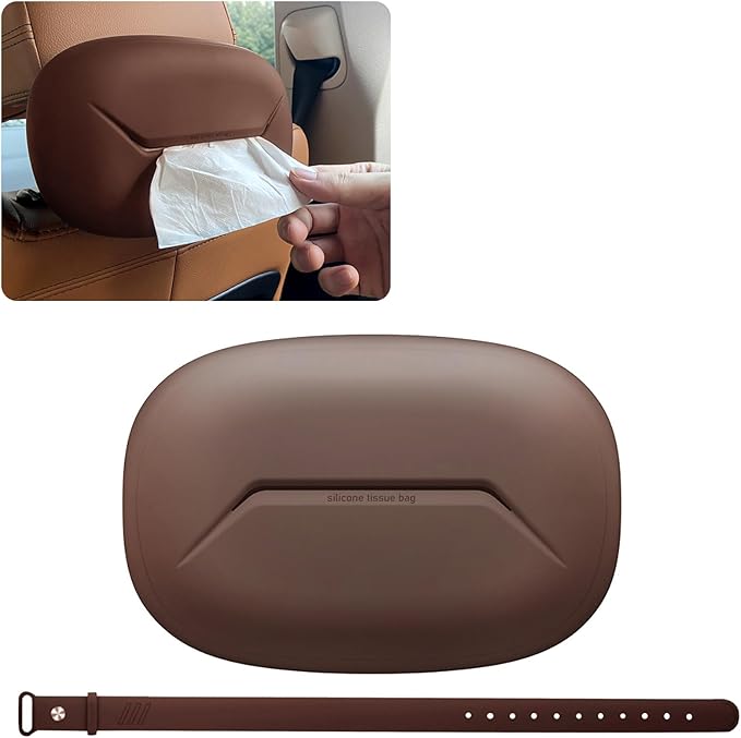 Car Tissue Holder,Silicone Tissue Box Cover with Adjustable Strap,Car Tissue Box Organizer for Backseat, Center Console and Sun Visor(7.4 * 5.1 * 2.5in)