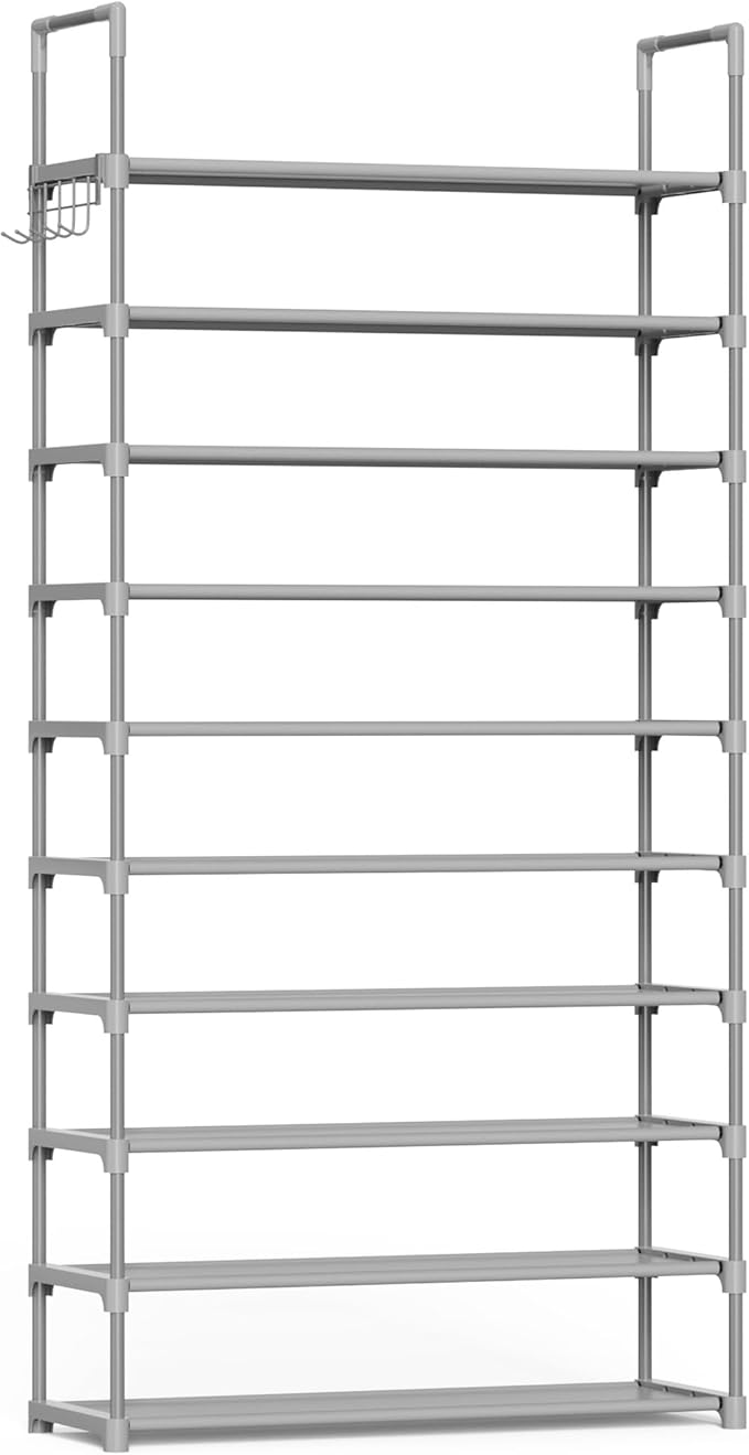 Kitsure Shoe Rack for Closet - 10-Tier Shoe Organizer with Hook Rack, Large-Capacity & Space-Saving Shoe Shelf for Entryway, 