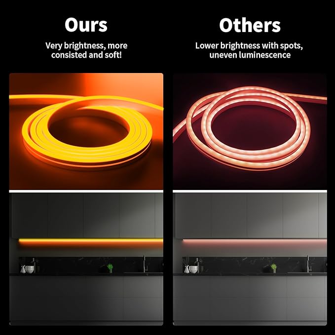 iNextStation 12V Orange LED Strip Lights 16.4FT, Flexible Silicone Neon Rope Light with Power Adapter, Waterproof, Cuttable, Dimmable & Linkable, LED Lights Strip for Bedroom, Kitchen(with Plug)