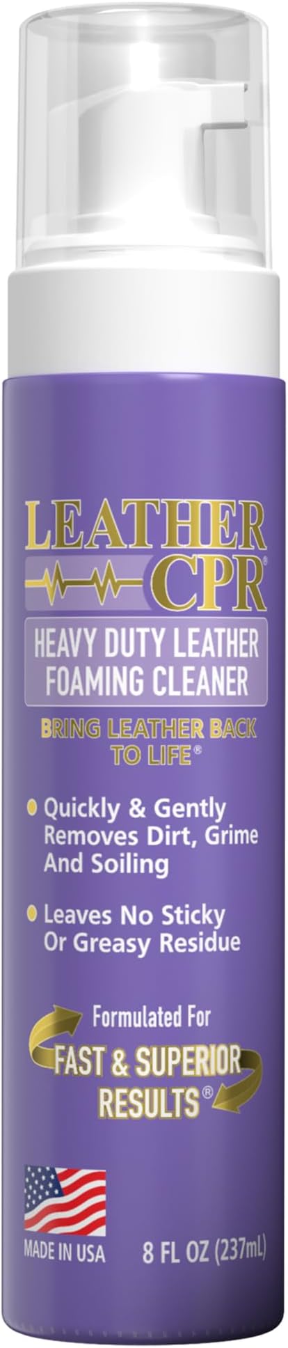 Leather CPR Heavy Duty Leather Foaming Cleaner - 8 oz - Car Interior Cleaner For Heavy Dirt & Grime, Heavily Soiled Furniture