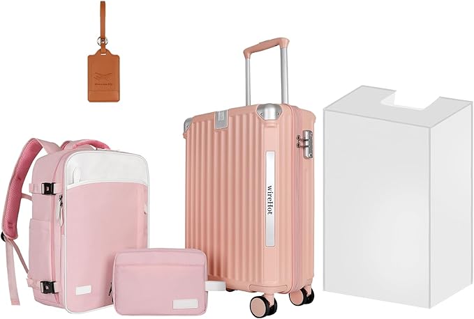 WireHot 22x14x9 Airline Approved Vintage Style Carry On Luggage with Backpack Sets for Women, ABS+PC Hardshell Small 20 inch 