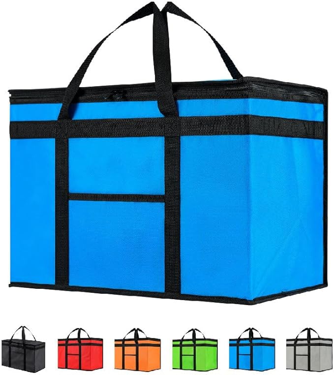 NZ home Insulated Bags for Food Delivery (2XL) Grocery Shopping Cooler Bag, Pizza Delivery, Hot & Cold Catering Tote, Reusable, Foldable & Heavy Duty (Blue)