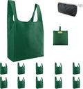 BeeGreen Christmas Green Reusable Grocery Bags with Zipper Storage Pouch 10 Packs Dark Green Reusable Shopping Bags Bulk Foldable-Machine Washable