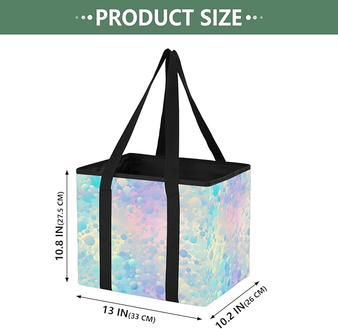 Pastel Rainbow Reusable Grocery Bags Large Shopping Tote Bag with Reinforced Bottom Board, Water Resistant Foldable Storage B