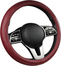 Cowhide Steering Wheel Cover Heat Resistant Anti-Slip Car Wheel Wrap Compatible with Most Makes and Models of Cars and Trucks with 14.5 to 15 Inch Steering Wheel(RED)