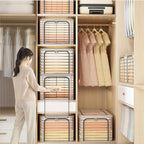 byg 56L Closet Organizer Storage Bin Waterproof Ttansparent Storage Bins Stackable Foldable Steel Frame storage Boxes for Com