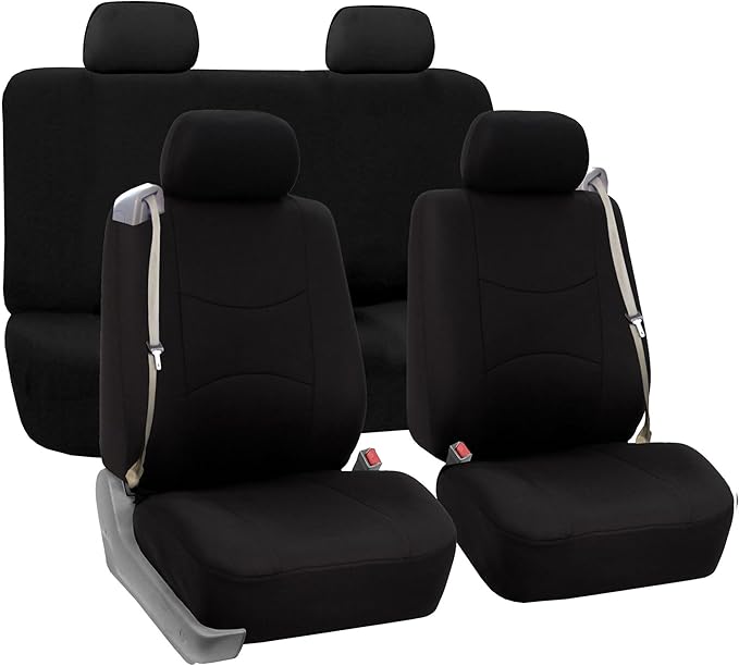 FH Group Three Row Full Set - 7 Seater All Purpose Flat Cloth Built-in Seat Belt Car Seat Cover- Universal Fit for Cars Truck