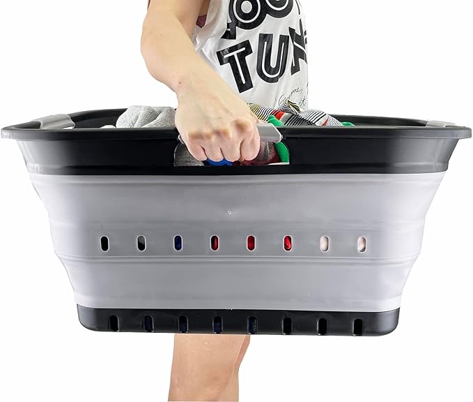 SAMMART 42L (11 gallon) Collapsible Plastic Laundry Basket - Foldable Pop Up Storage Container/Organizer - Portable Basket - 
