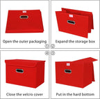 Linen Fabric Foldable Collapsible Storage Cube Bin Organizer Basket Fabric Storage Bins with Lid, Leather Handles, Removable 
