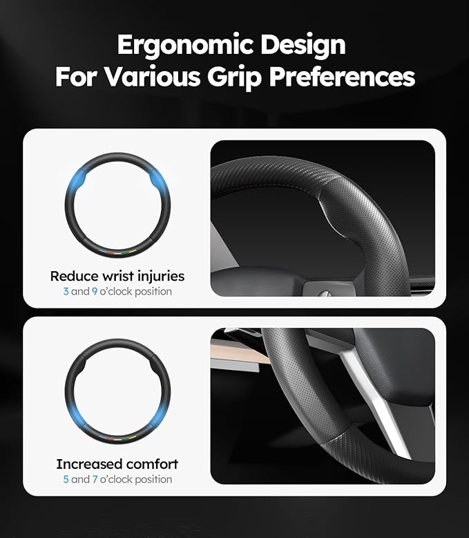 Wigoo Customized Auto Car Steering Wheel Cover for Jeep Wrangler,Grand,Cherokee,Compass,Gladiator[Carbon Fiber, Ultra Breathable] Leather Wheel Cover, Car Accessory for Women and Men, 14.5''-15''