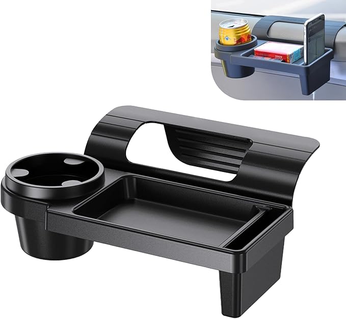 Car Window Storage Organizer, Multifunctional Car Window Water Cup Holder/Phone Phone Mount, Clip-on Car Door Hanging Box, Universal for Most Cars (Black #A)