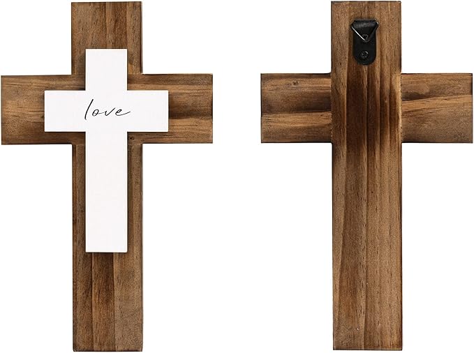 OKSQW Wall & Table Wooden Cross with Love Sign Christians Spiritual Religious Cross Gifts With Hook On Hanging Wall Or Table 