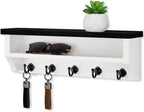 Nekon Key Holder Wall Mount, Wall Organizer Shelf with 5 Key Hooks, Room Decor for Home and Apartment Essentials, Black and W
