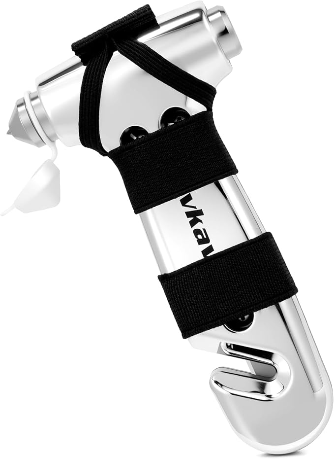 Window Breaker, Automotive Safety Hammer, 3 in 1 Emergency Escape Tool with Glass Breaker and Seat Belt Cutter, Silver