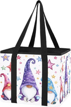 Three Cute Gnome Reusable Grocery Bags Large Shopping Tote Bag with Reinforced Bottom Board, Water Resistant Foldable Storage
