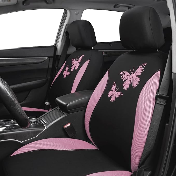 Flying Banner Butterfly car seat Covers ful Set Fashion Universal Lady Woman Female Rear Bench Split Colorized (Pink Black, F