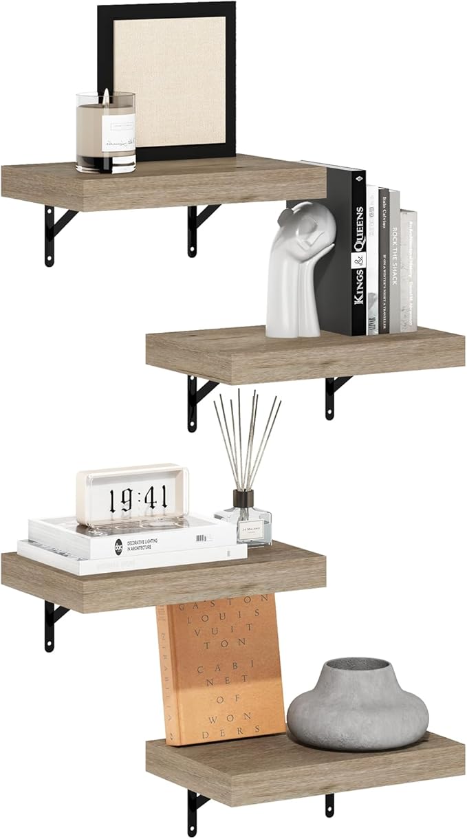 Furinno Tanna Floating Shelves for Wall Set of 4, 15-Inch Wall Shelf, Wall Mounted Shelf, for Bathroom, Home Office, Living R