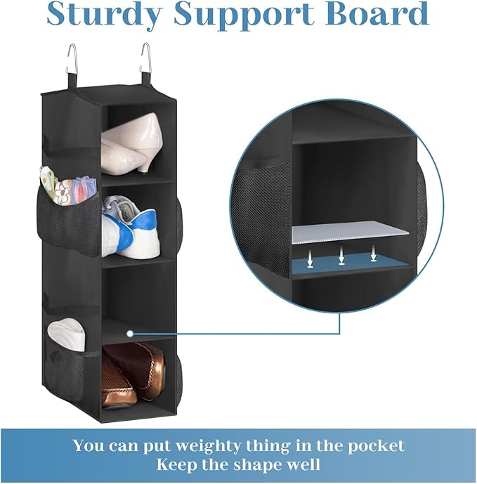 SLEEPING LAMB Short Hanging Shoe Organizer for Closet Storage with Mesh Side Pockets Holds 8 Pairs, Hanging Shoe Rack Hanger 