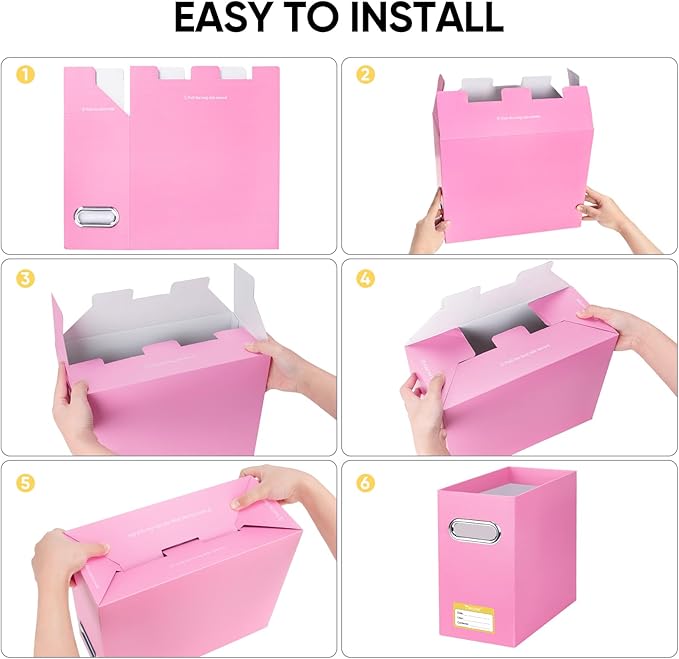 BALEINE File Organizer Box, Cardboard File Folder Organizer with Handle for Letter Size, Portable Collapsible Hanging Filing 