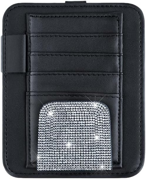Bling Car Sun Visor Organizer, Rhinestone Multi-Pocket Truck Visor Organizer Pouch with Visor Pen Holder,Glasses Holder,Universal Sunvisor Organizers for Most Cars SUVs -White