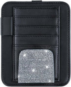 Bling Car Sun Visor Organizer, Rhinestone Multi-Pocket Truck Visor Organizer Pouch with Visor Pen Holder,Glasses Holder,Universal Sunvisor Organizers for Most Cars SUVs -White