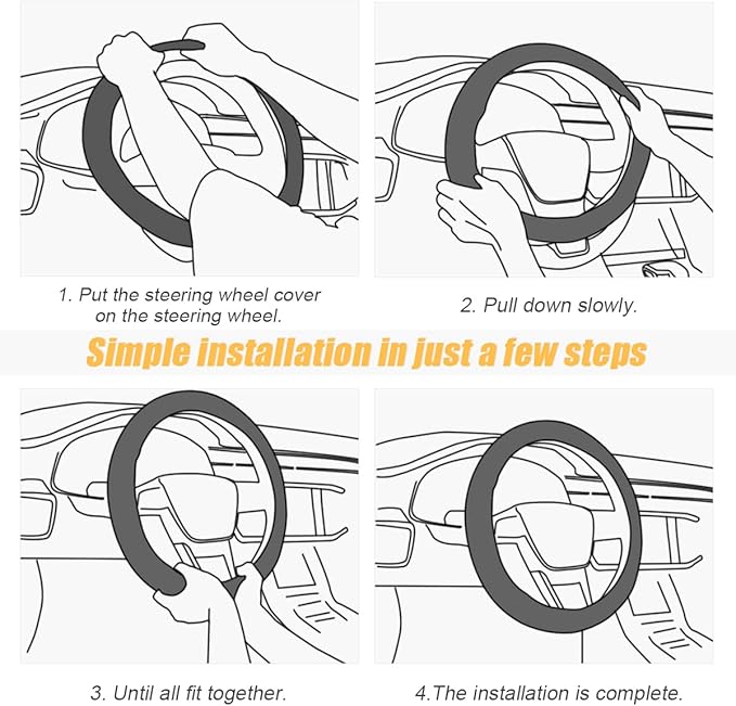 Moly Magnolia Carbon Fiber Steering Wheel Cover, Universal 15 inch Breathable Anti Slip, Fit Most Cars, Trucks, SUV (Carbon F