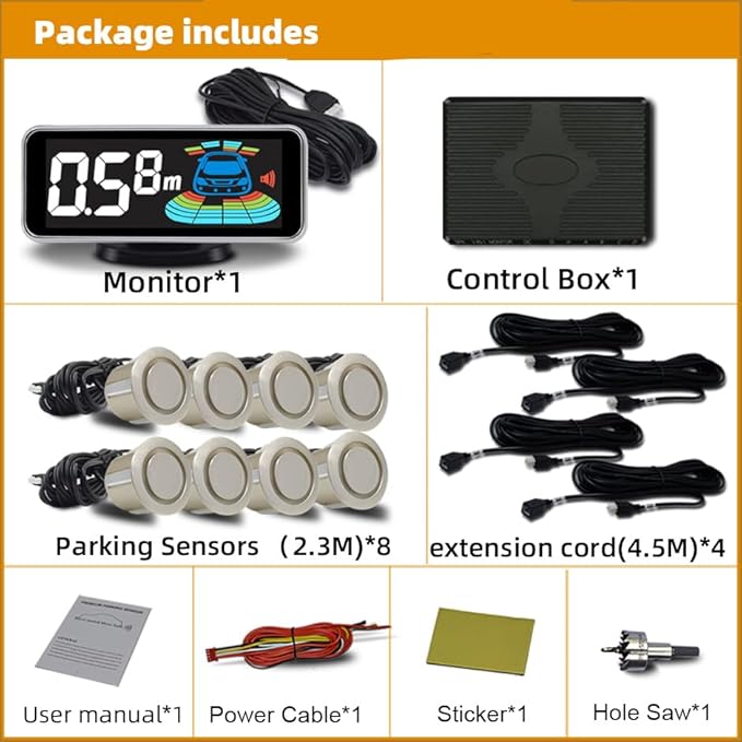 Car 8 Parking Sensors Kit Assist System Reverse Front and Rear Reverse Radar parktronic Auto Electronics Vehicle Back Assista