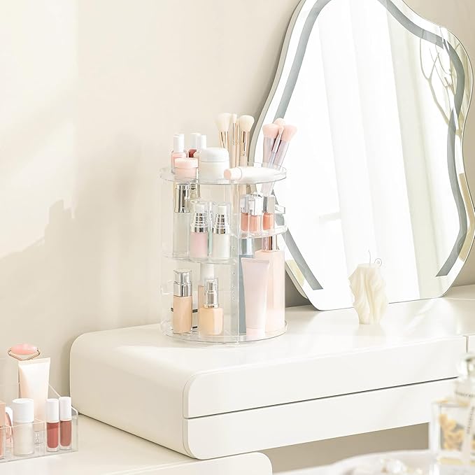 HBlife 360 Rotating Makeup Organizer Adjustable Carousel Large Capacity Revolving Perfume Organizer Skincare Organizers Cosme