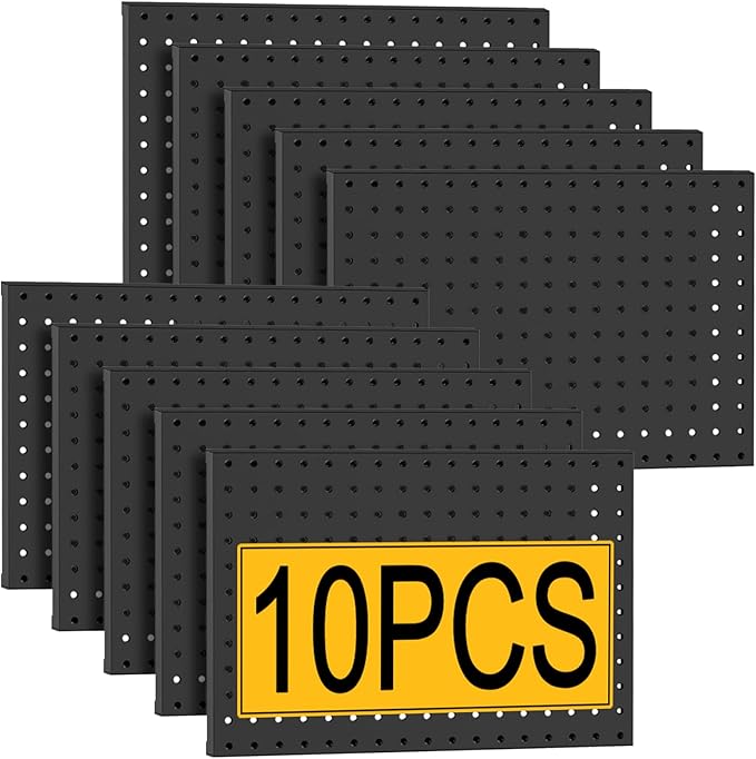 PBHEPJ 10 Pcs Metal Pegboard Panels, Heavy Duty Peg Boards for Garage and Garden Tool Storage, Includes Drywall Anchors and S