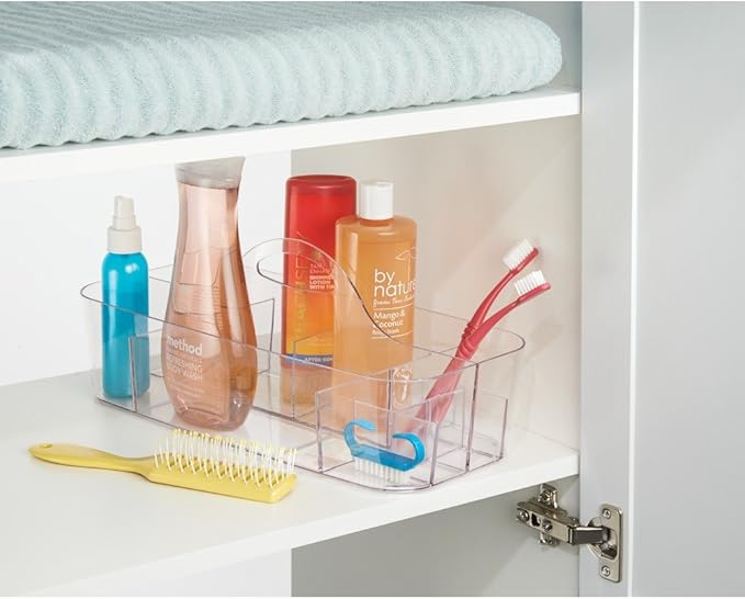 iDesign Clarity Cosmetic Organizer Tote for Vanity Cabinet to Hold Makeup, Beauty Products - Clear 14.5" x 7" x 5.75" (Pack o