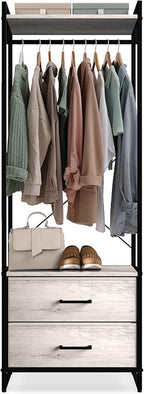 Sorbus Clothing Rack with Drawers - Clothes Stand Dresser - Wood Top, Steel Frame, & Fabric Drawers - Tall Closet Storage Org