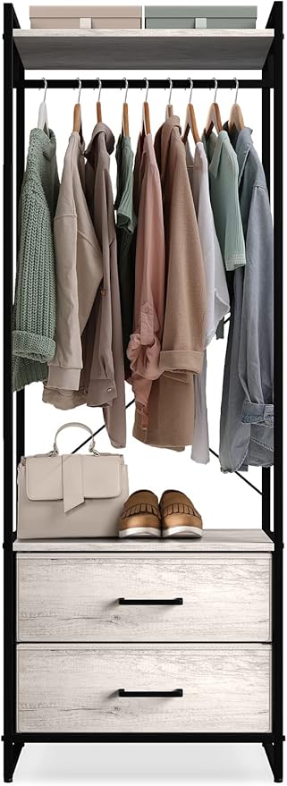 Sorbus Clothing Rack with Drawers - Clothes Stand Dresser - Wood Top, Steel Frame, & Fabric Drawers - Tall Closet Storage Org