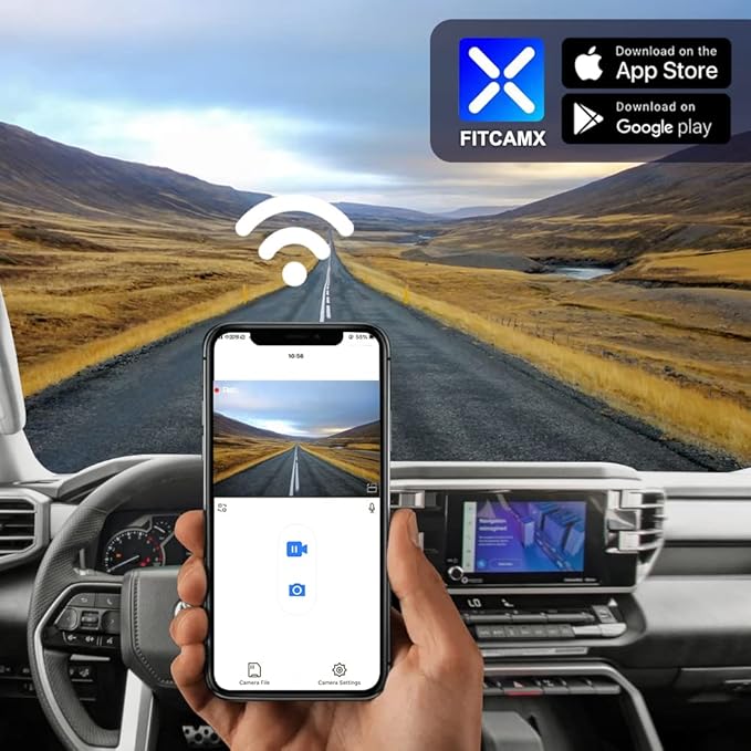 Fitcamx Front 2K+Rear 1080P Dash Cam Adapts for Toyota Tundra 2022-2026 Hybrid & Sequoia 2023-2026 (Gen3), OEM Style, Dual HD
