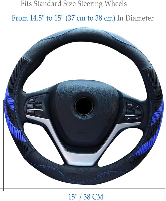 Alusbell Microfiber Leather Steering Wheel Cover Breathable Auto Car Steering Wheel Cover for Men and Women Universal 15 Inch