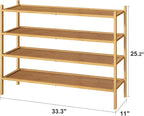 kiplant Long Shoe Rack, 4-Tier Bamboo Wood Shoe Rack, Stackable for Closet, Entryway & Hallway