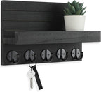 Lwenki Key Holder for Wall, Decorative Key and Mail Holder with Shelf Has Large Hooks for Bags, Coats, Umbrella – Paulownia W