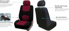 FH Group Car Seat Covers Flat Cloth Automotive Burgundy Full Set, Rear Solid Bench Universal Fit Combo Steering Wheel Cover & Seat Belt Pads Car Seat Protector Cars Trucks SUV Interior Accessories