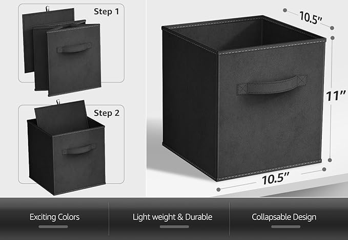 Sorbus Foldable Storage Cubes - 6 Pack, 11 Inch, Black, Fabric, Foldable, Storage and Organization, Versatile Use, Collapsibl