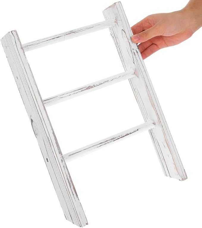 Garneck Mini Ladder Towel Rack 16'' White Wood Hand Towel Holder for Country Bathroom Decor Space-Saving Display Rack for Kit