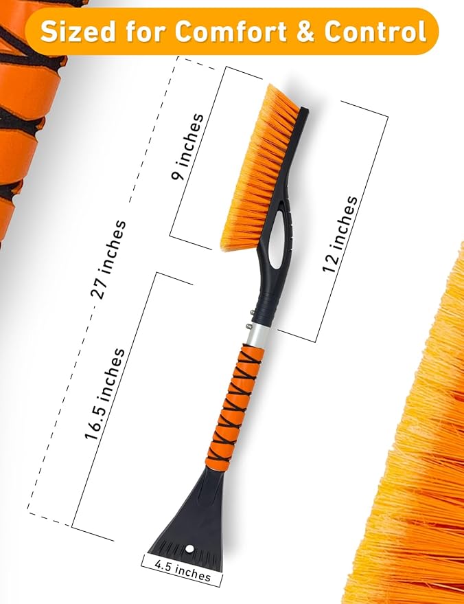 EcoNour 27" Car Snow Brush and Ice Scraper (2 Pack) | Aluminum Snow Scraper for Cars with Ergonomic Foam Grip | Scratch-Free Windshield Ice Scraper and Snow Remover for Cars and SUVs