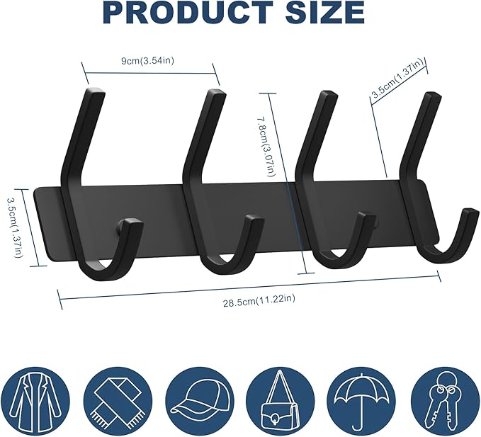 VAEHOLD Wall Hooks, Heavy Duty Aluminum Towel Hooks for Hanging Coat, Hat, Key, Clothes, Closet Hook Wall Mount for Kitchen, 