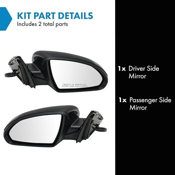TRQ Driver & Passenger Side Mirror Set with Heat Power Folding without Blind Spot Indicator Compatible with 2016-2018 Kia Opt