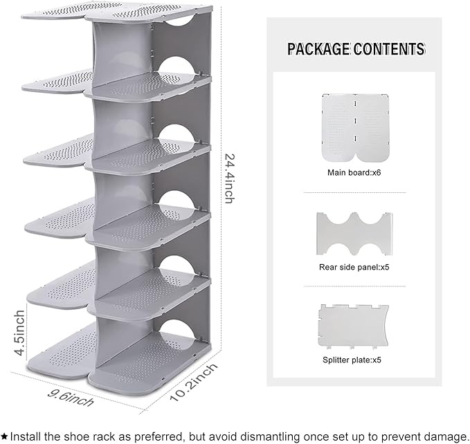 6-Tier Narrow Shoe Rack for Small Entryways, Space-Saving Adjustable Stackable Shelves, Free Standing Shoe Organizer for Clos
