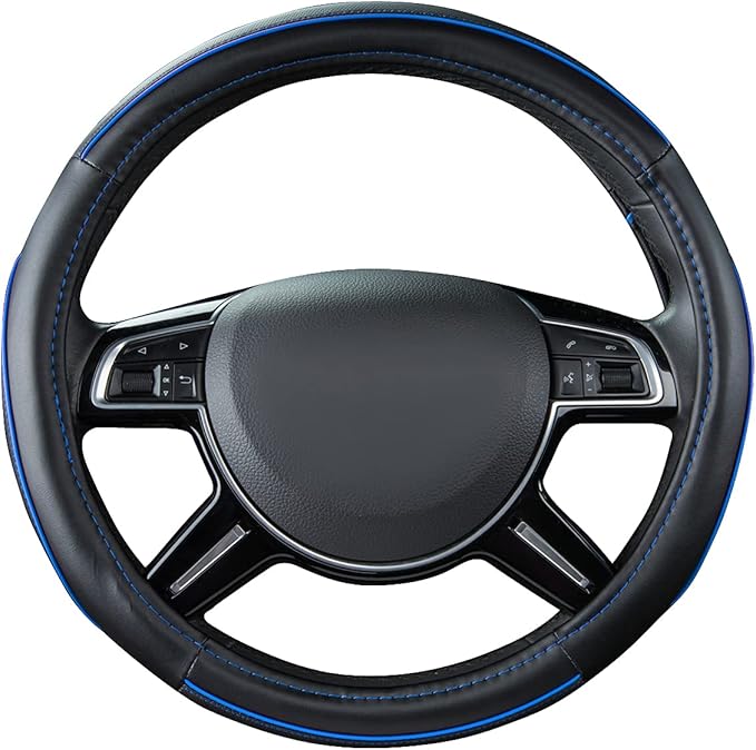 Car Pass Colour Piping Leather Universal Fit Steering Wheel Cover,Perfectly fit for 14.5-15 inches Suvs, Vans, Trucks, Sedans