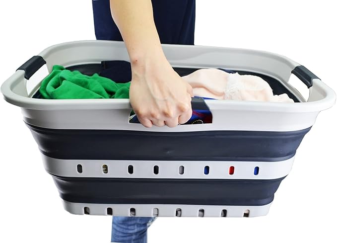 SAMMART 42L (11 gallon) Collapsible Plastic Laundry Basket - Foldable Pop Up Storage Container/Organizer - Space Saving Hampe