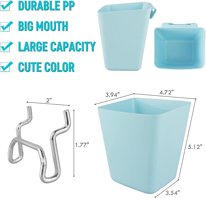 G.CORE Large Pegboard Cups Peg Board Storage Bin 6 Pack with Hooks, Square Box Shape Pegboard Cup Holder Accessories for Gara